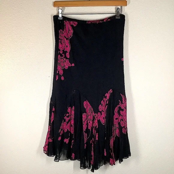 VINTAGE Mesh Y2K Skirt Handkerchief Hem Fairy Grunge Whimsigoth Black Pink 1X - Picture 9 of 11